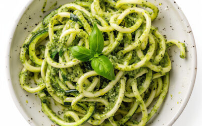 Spaghettoni al Pesto di Basilico con Julienne di Zucchine
