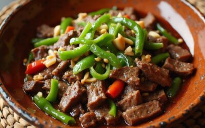 Peperoni Verdi e Manzo Saltati con Salsa di Soia