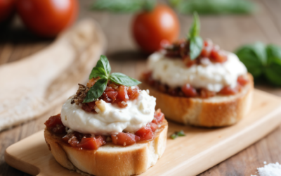 Bruschettina Ricotta, Alici e Battuto di Pomodoro Secco