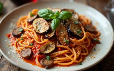 Bucatini con Funghi e Melanzane